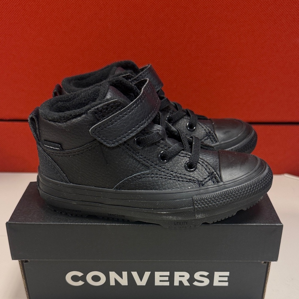 Converse Kids Black High-Top Leather Sneakers us 8 A04816c
